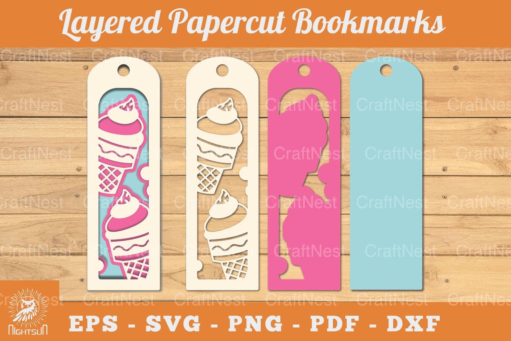 Ice Cream Papercut Bookmark SVG Bundle - CraftNest - Digital Crafting and Art