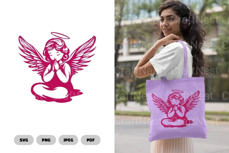 Isolated Praying Angel Stencil Clipart Bundle - CraftNest - Digital Crafting and Art