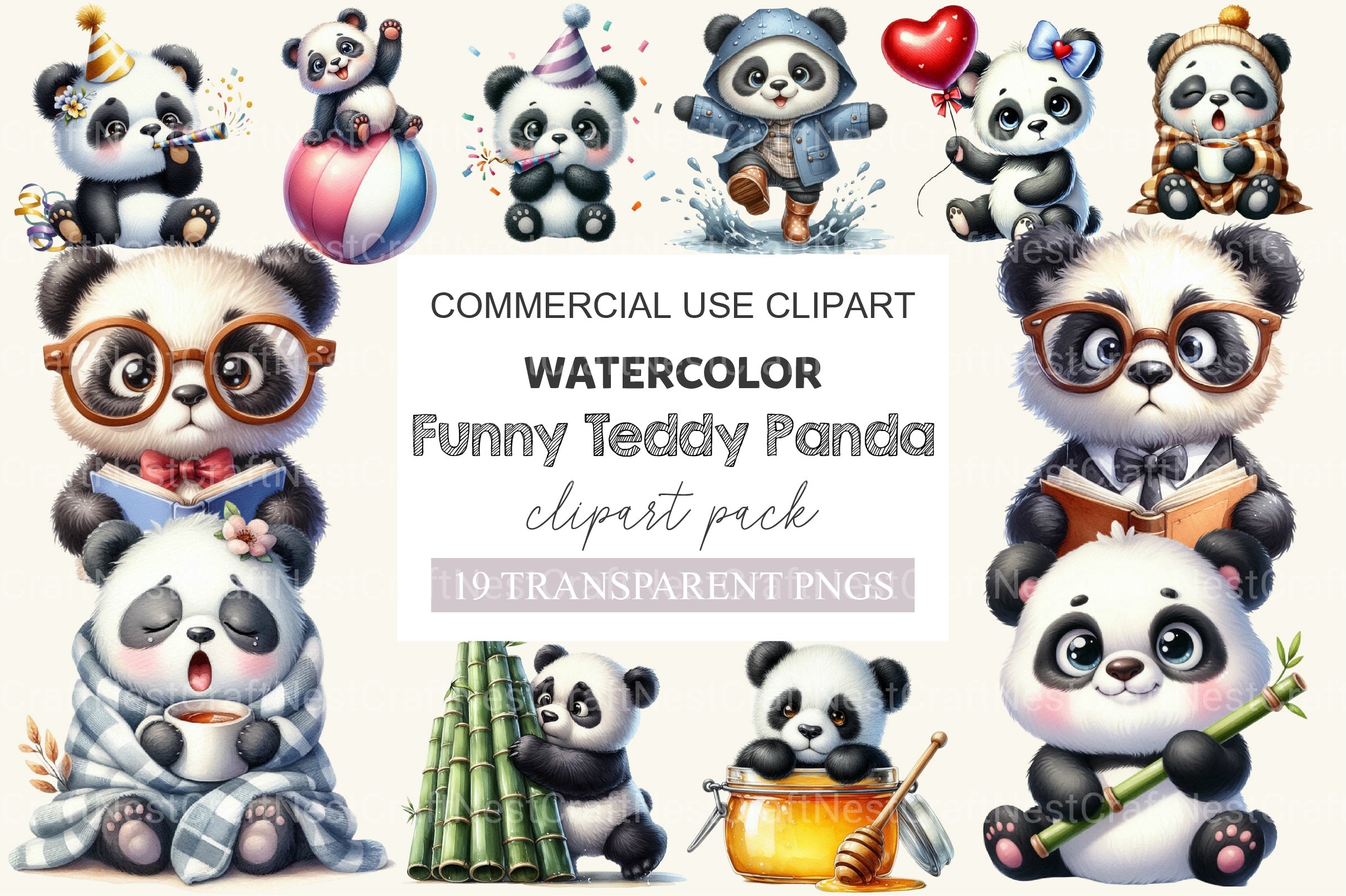 Funny Teddy Panda Clipart Bundle - CraftNest - Digital Crafting and Art
