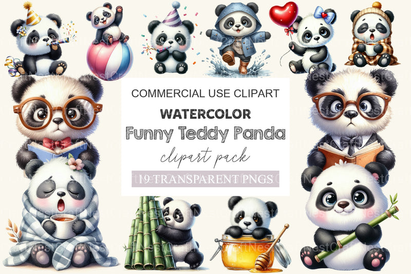 Funny Teddy Panda Clipart Bundle - CraftNest - Digital Crafting and Art