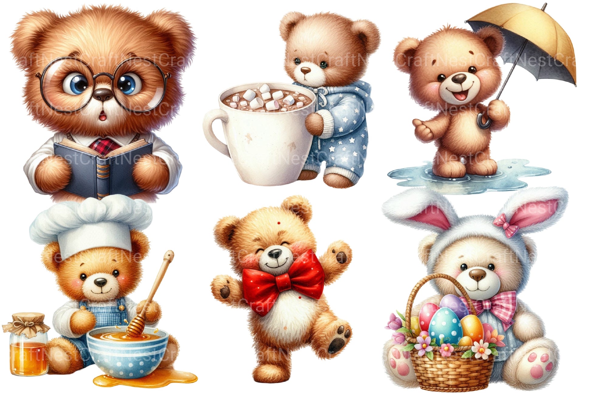 Funny Teddy Bear Clipart Bundle 2 - CraftNest - Digital Crafting and Art