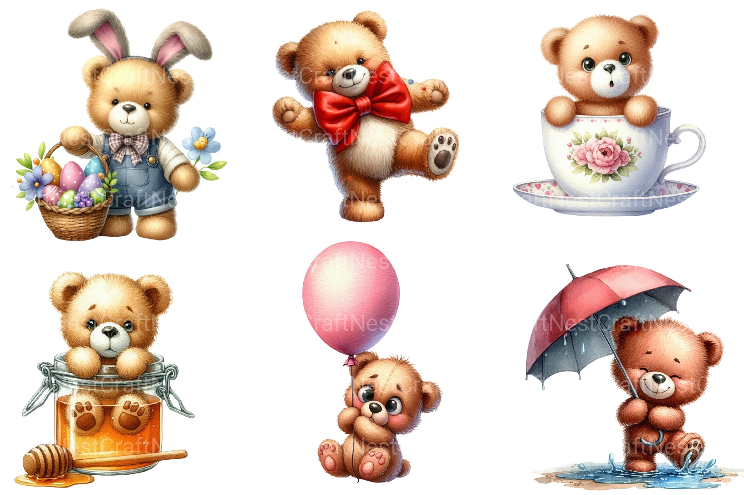 Funny Teddy Bear Clipart Bundle 2 - CraftNest - Digital Crafting and Art