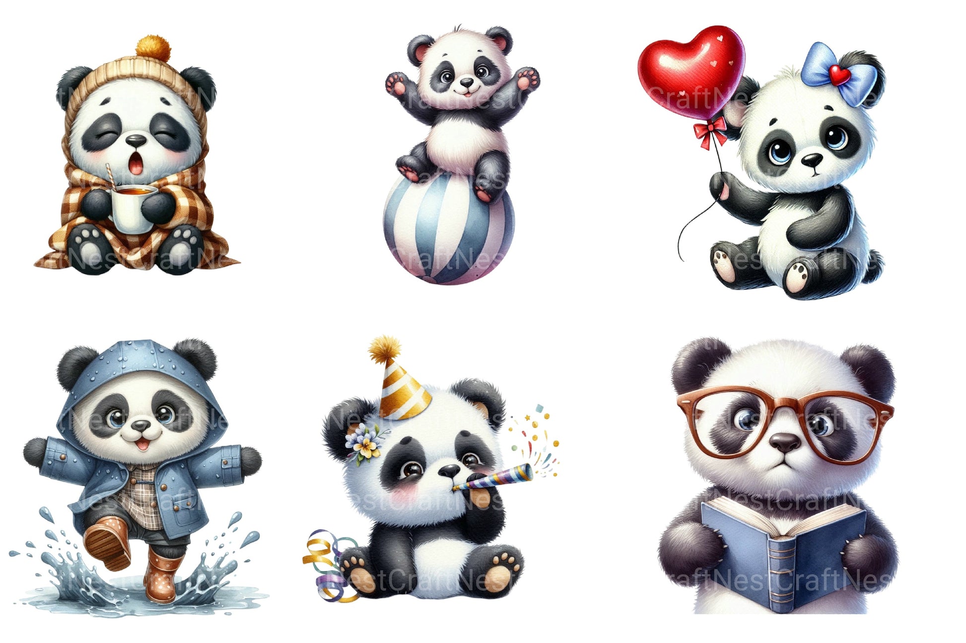 Funny Teddy Panda Clipart Bundle - CraftNest - Digital Crafting and Art