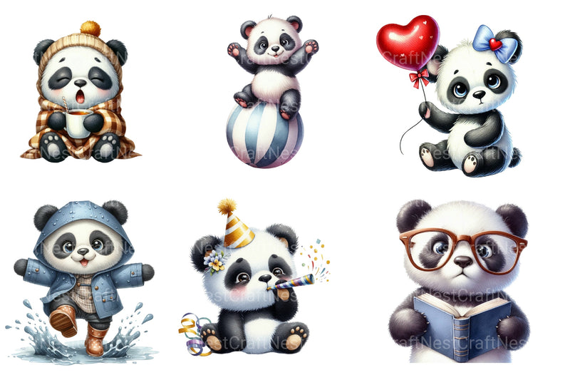 Funny Teddy Panda Clipart Bundle - CraftNest - Digital Crafting and Art