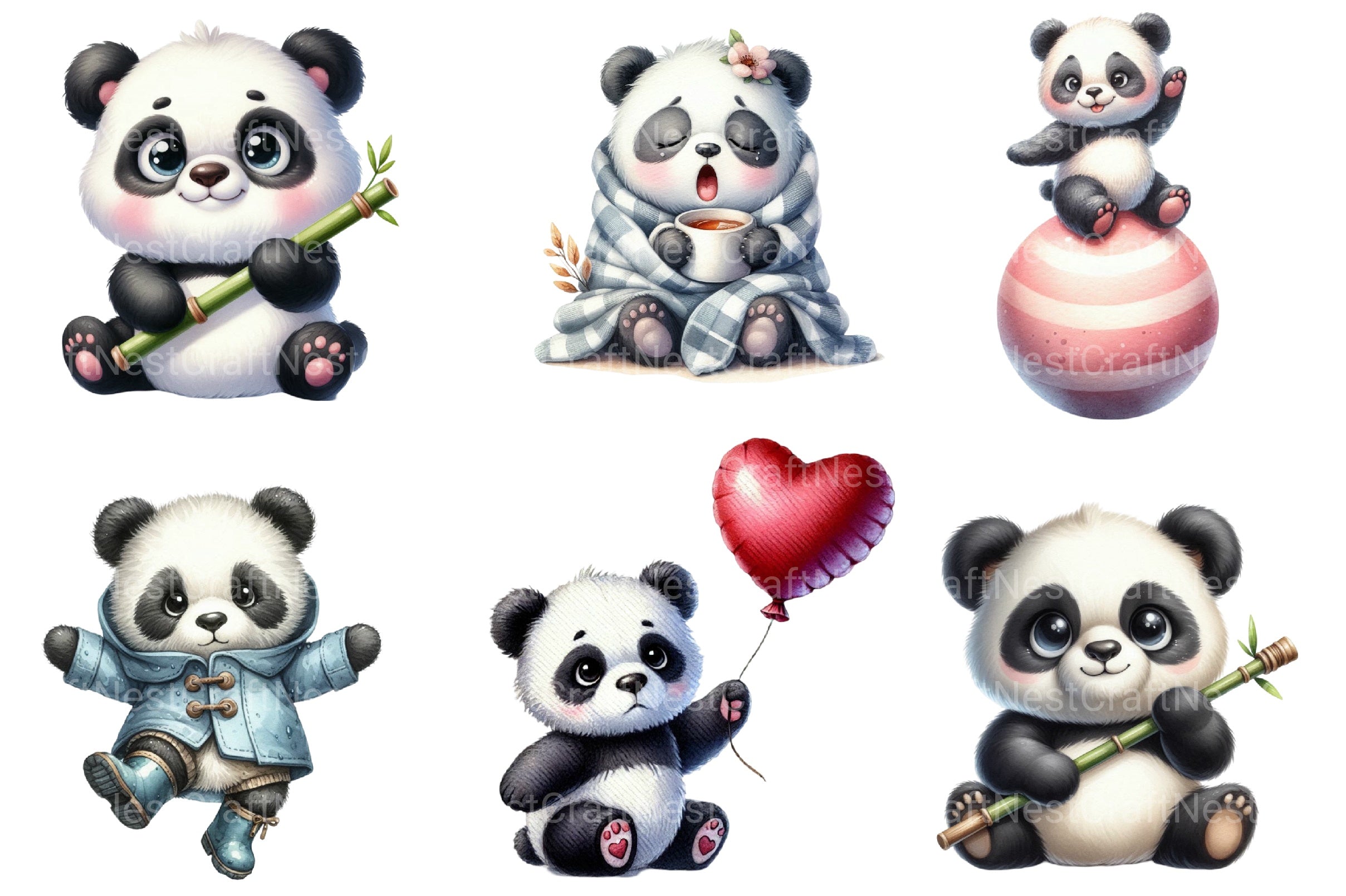 Funny Teddy Panda Clipart Bundle - CraftNest - Digital Crafting and Art