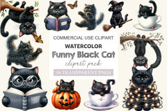 Funny Black Cat Clipart Bundle 4 - CraftNest - Digital Crafting and Art