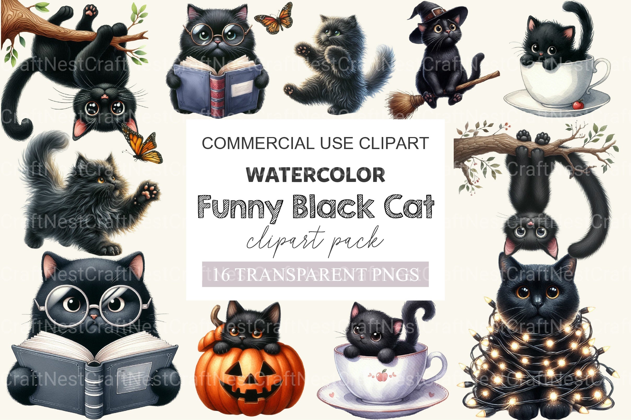 Funny Black Cat Clipart Bundle 4 - CraftNest - Digital Crafting and Art