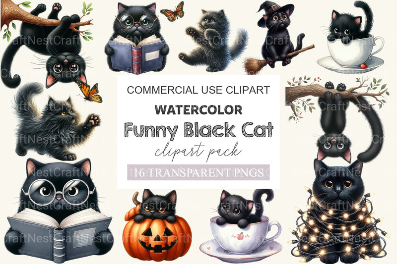 Funny Black Cat Clipart Bundle 4 - CraftNest - Digital Crafting and Art