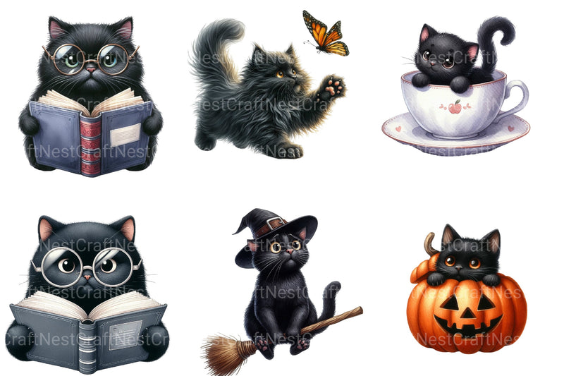 Funny Black Cat Clipart Bundle 4 - CraftNest - Digital Crafting and Art