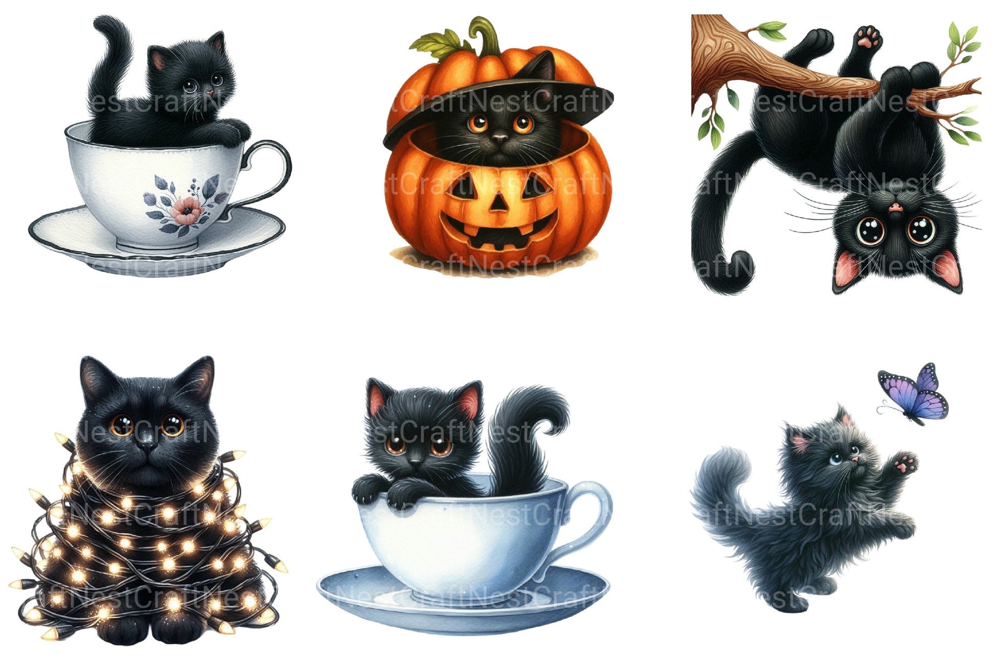 Funny Black Cat Clipart Bundle 4 - CraftNest - Digital Crafting and Art