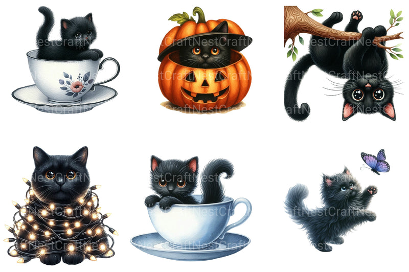 Funny Black Cat Clipart Bundle 4 - CraftNest - Digital Crafting and Art