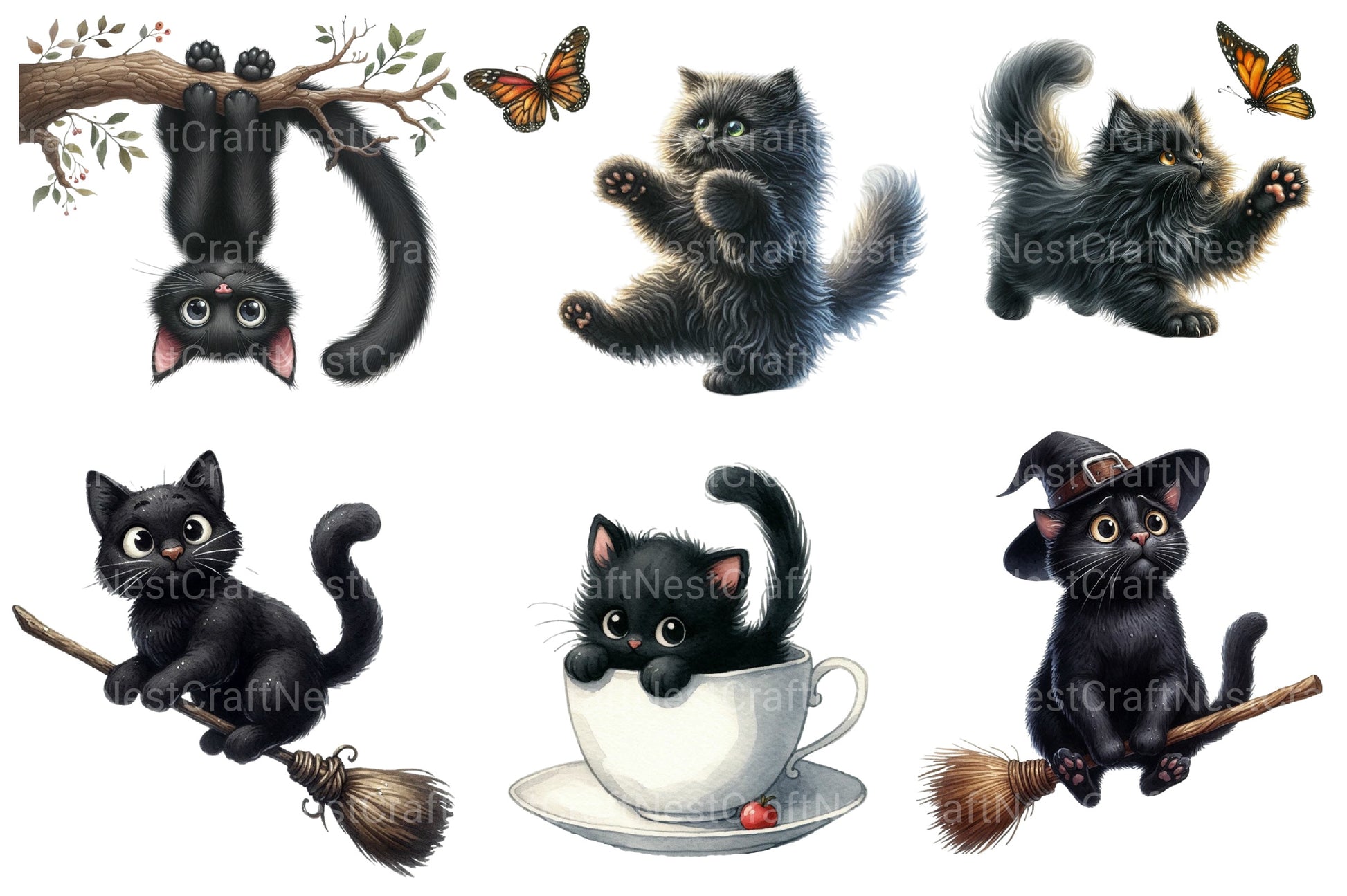 Funny Black Cat Clipart Bundle 4 - CraftNest - Digital Crafting and Art