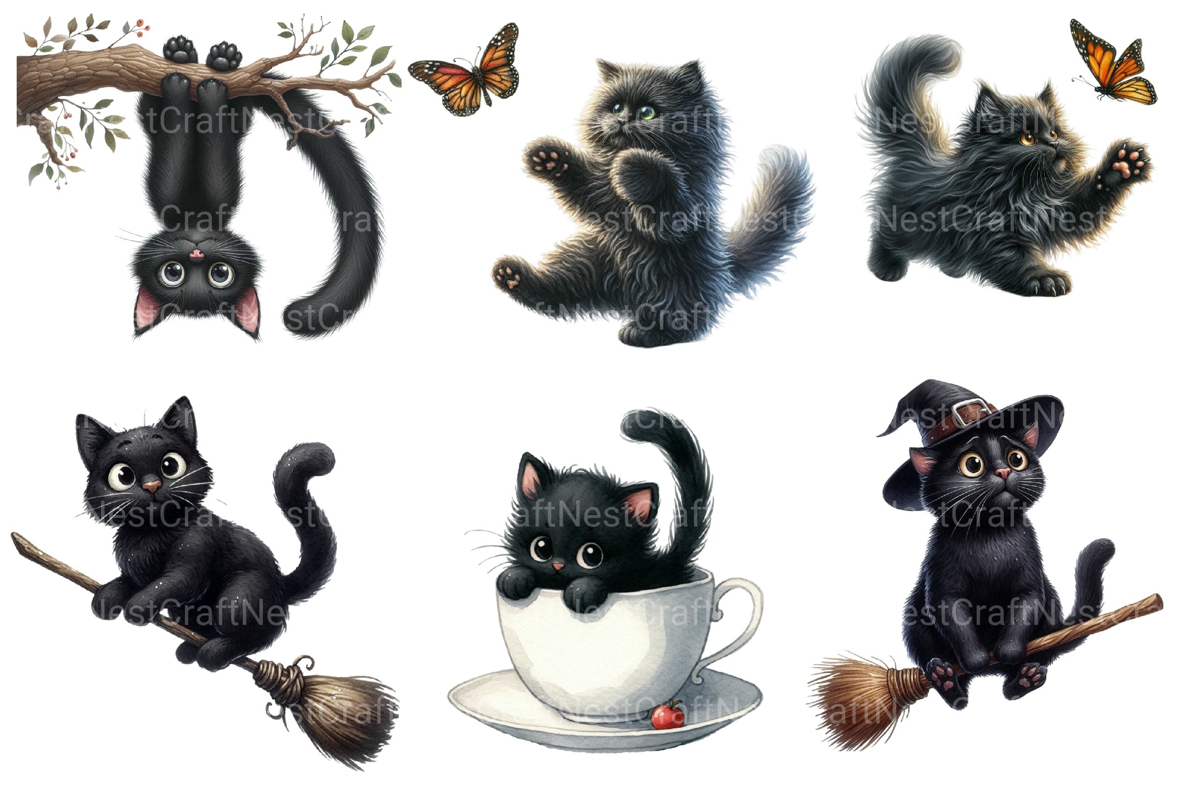 Funny Black Cat Clipart Bundle 4 - CraftNest - Digital Crafting and Art