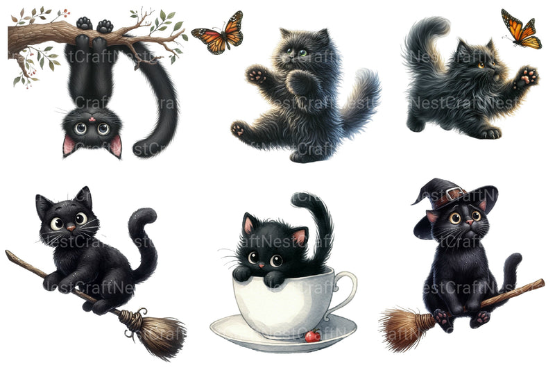 Funny Black Cat Clipart Bundle 4 - CraftNest - Digital Crafting and Art