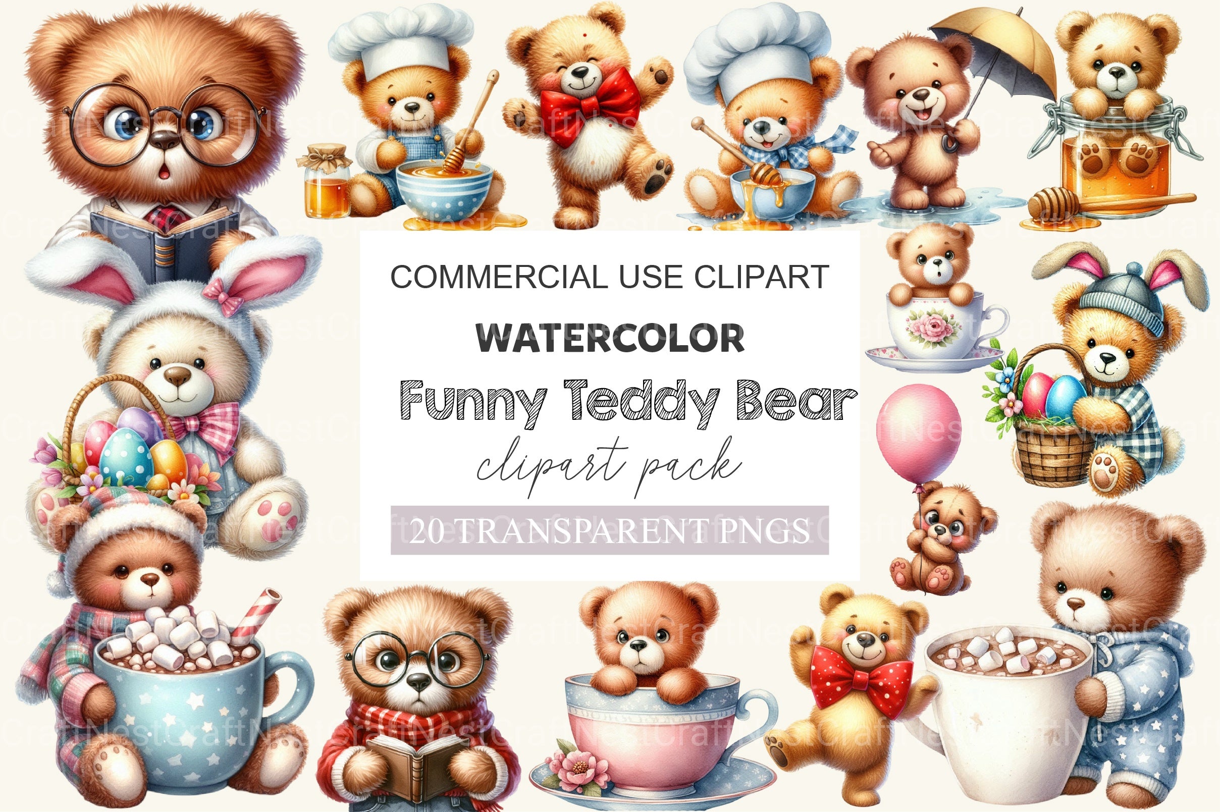 Funny Teddy Bear Clipart Bundle 2 - CraftNest - Digital Crafting and Art