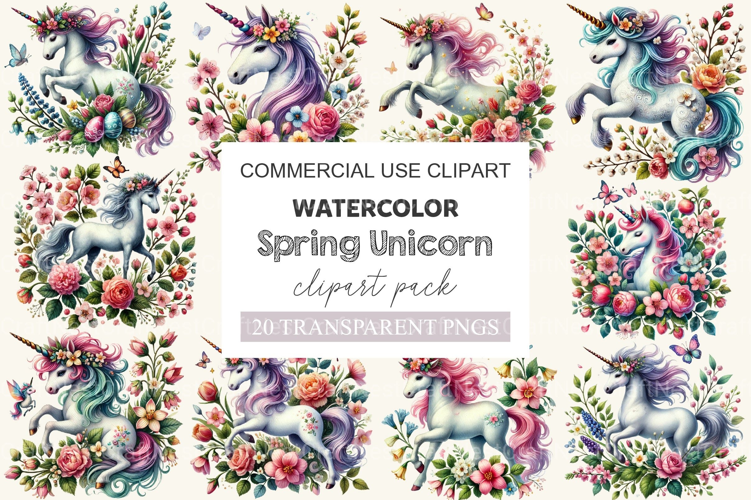 Spring Unicorn Clipart Bundle - CraftNest - Digital Crafting and Art