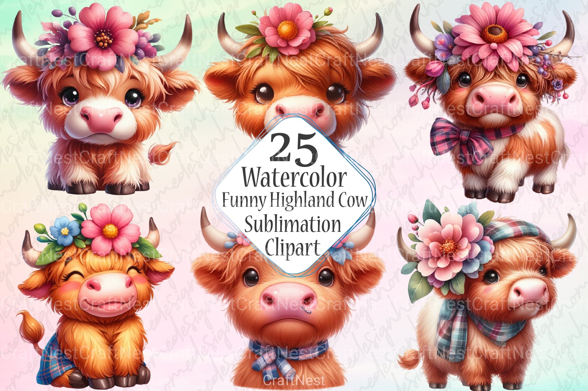 Funny Highland Cow Clipart Bundle - CraftNest - Digital Crafting and Art