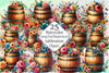 Spring Floral Wooden Barrel Clipart Bundle