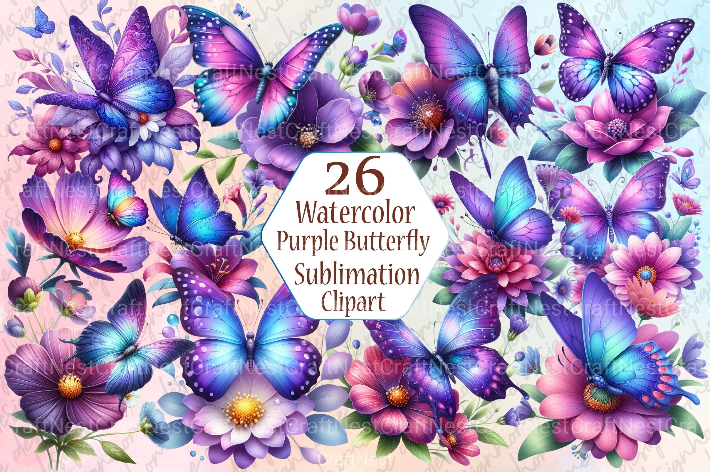 Purple Butterfly Clipart Collection Bundle - CraftNest - Digital Crafting and Art