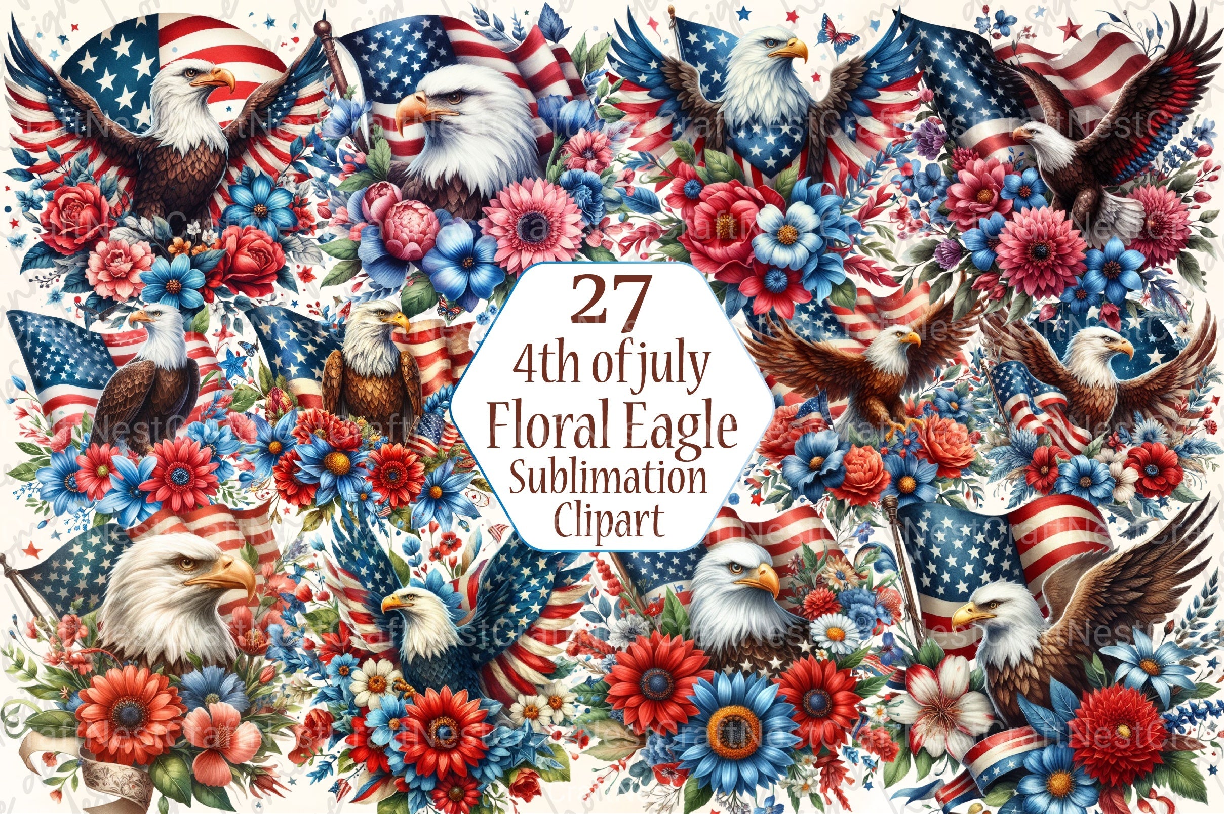 4th of July Patriotic Eagle Clipart Bundle - CraftNest - Digital Crafting and Art