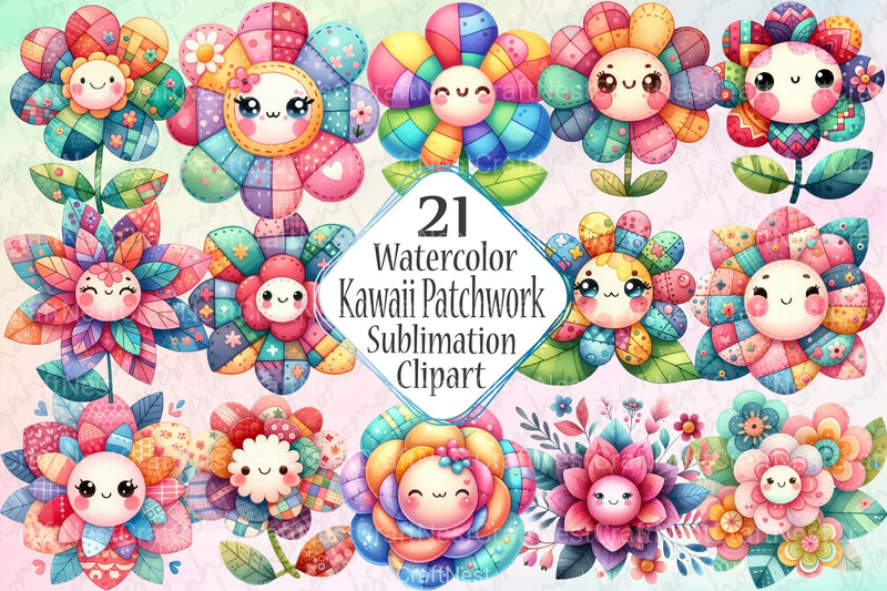 Kawaii Patchwork Clipart Bundle - CraftNest - Digital Crafting and Art