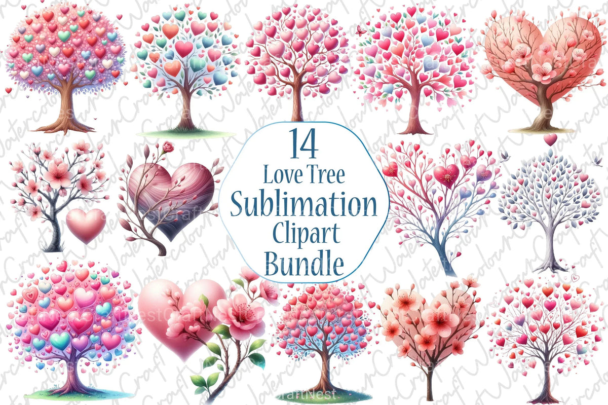 Love Tree Pattern Love Tree Clipart Bundle