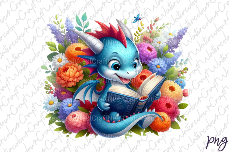 Cute Dragon Reading Clipart Bundle - CraftNest - Digital Crafting and Art