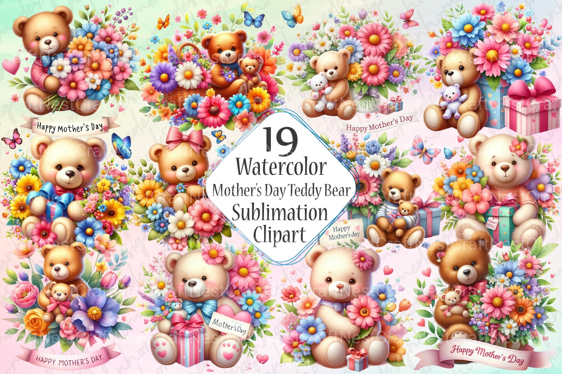 Mother's Day Teddy Bear Clipart Bundle 4 - CraftNest - Digital Crafting and Art