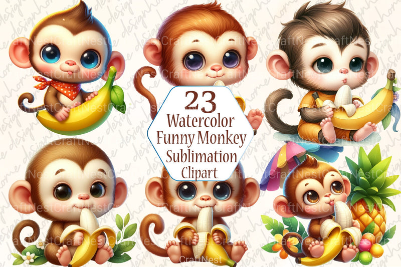 Funny Monkey Clipart Bundle 4 - CraftNest - Digital Crafting and Art
