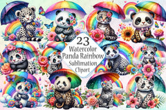 Panda Rainbow Umbrella Clipart Bundle 4 - CraftNest - Digital Crafting and Art