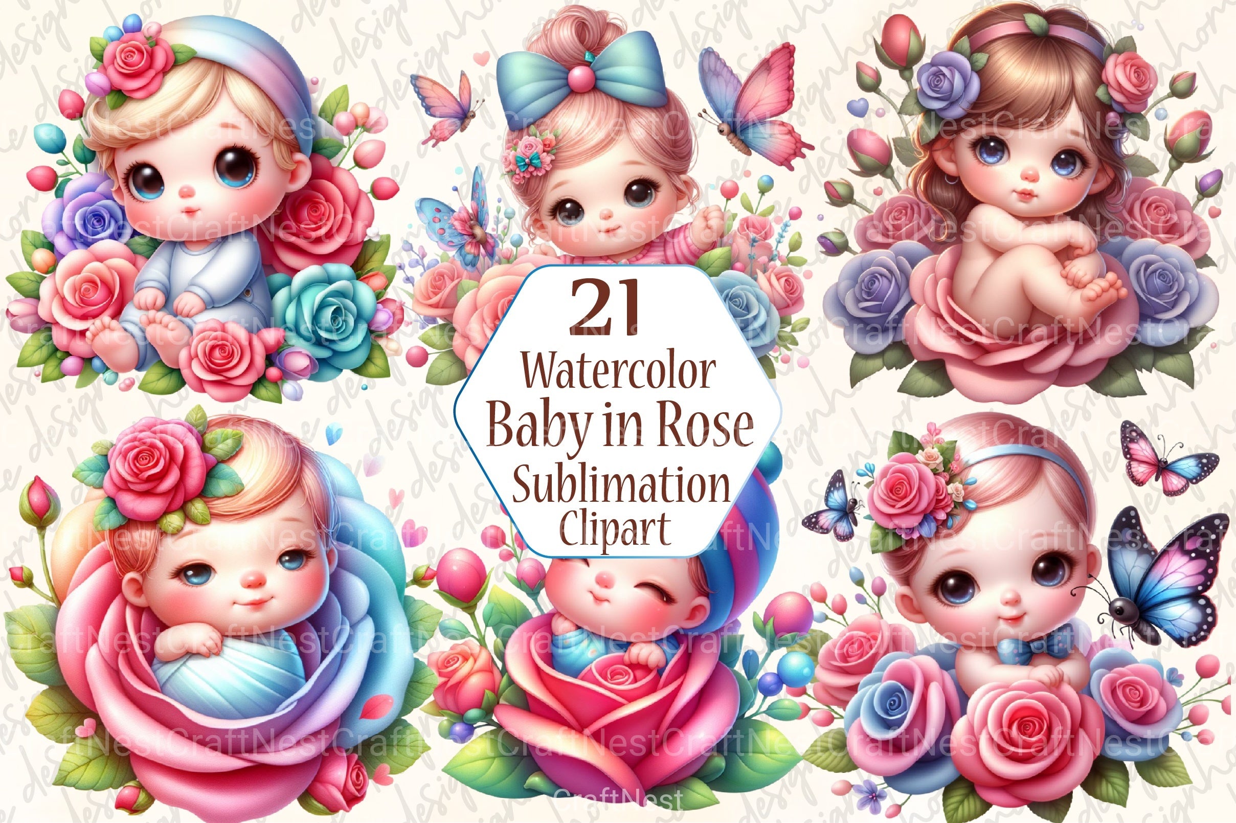Cute Baby in Rose Clipart Bundle - CraftNest - Digital Crafting and Art