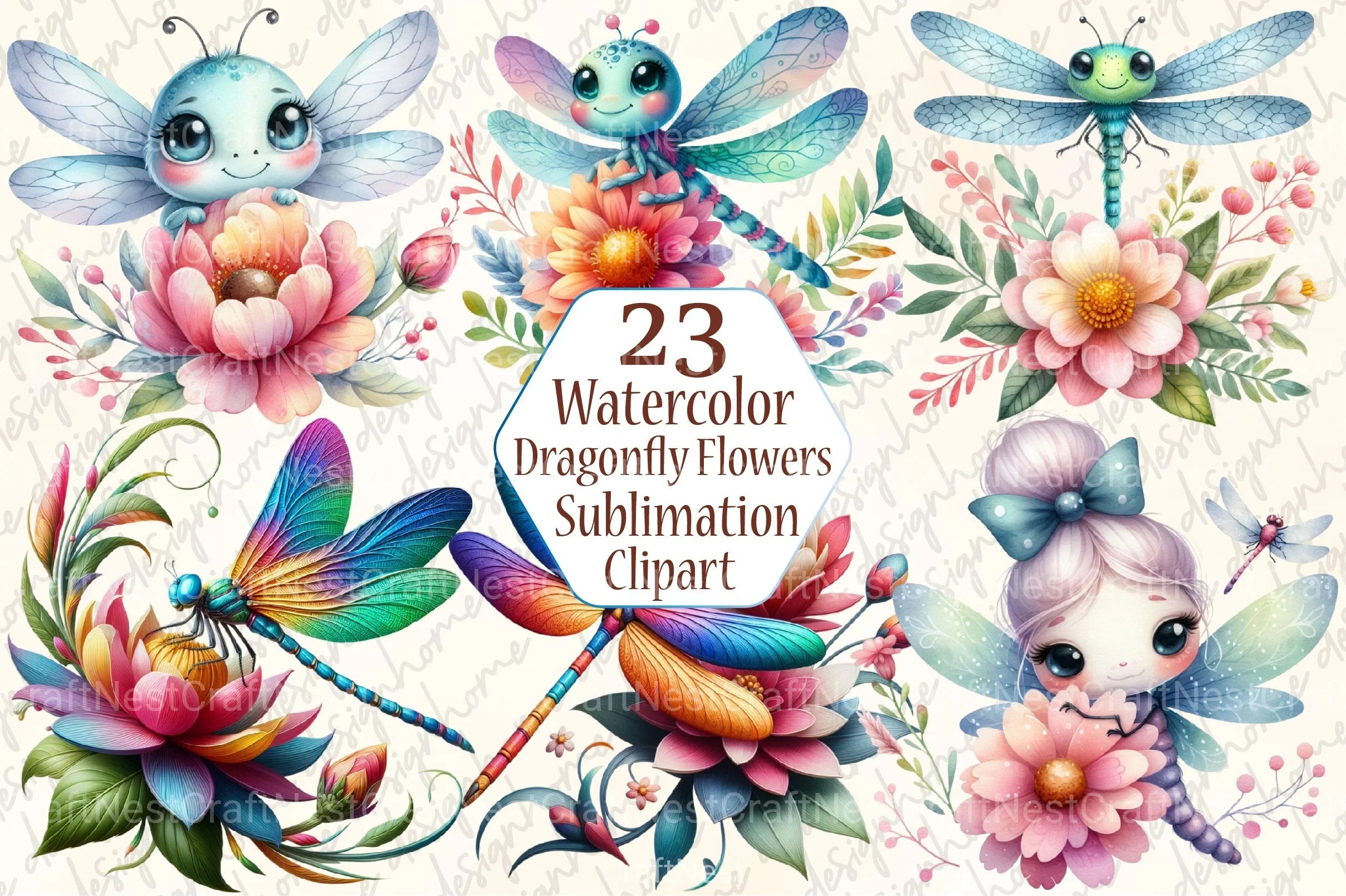Dragonfly and Flowers Clipart Bundle 4 - CraftNest - Digital Crafting and Art