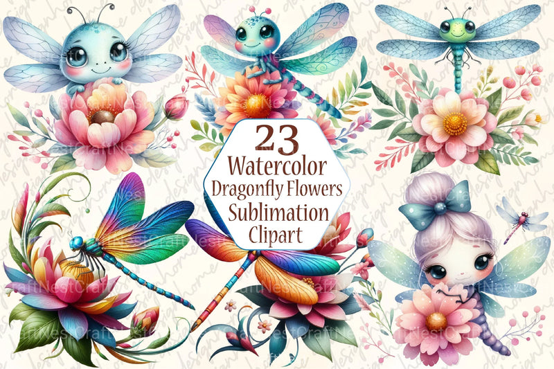 Dragonfly and Flowers Clipart Bundle 4 - CraftNest - Digital Crafting and Art