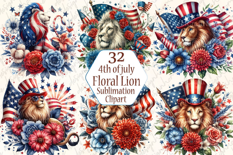 4th of July Patriotic Lion Clipart Bundle - CraftNest - Digital Crafting and Art