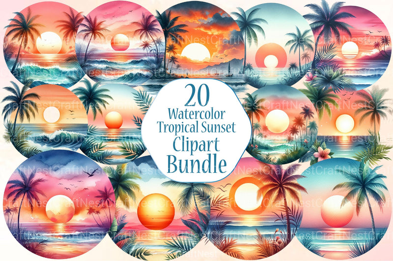 Tropical Sunset Circle Clipart Bundle - CraftNest - Digital Crafting and Art