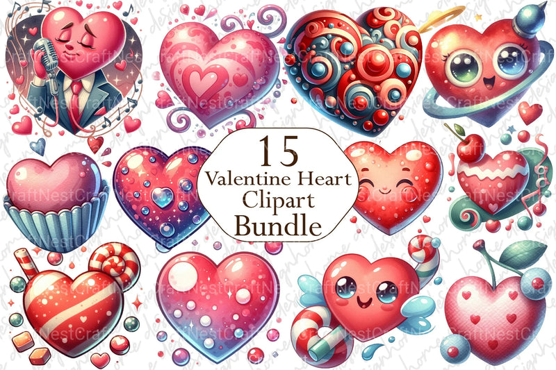 Retro Cartoon Valentine Heart Clipart Bundle - CraftNest - Digital Crafting and Art