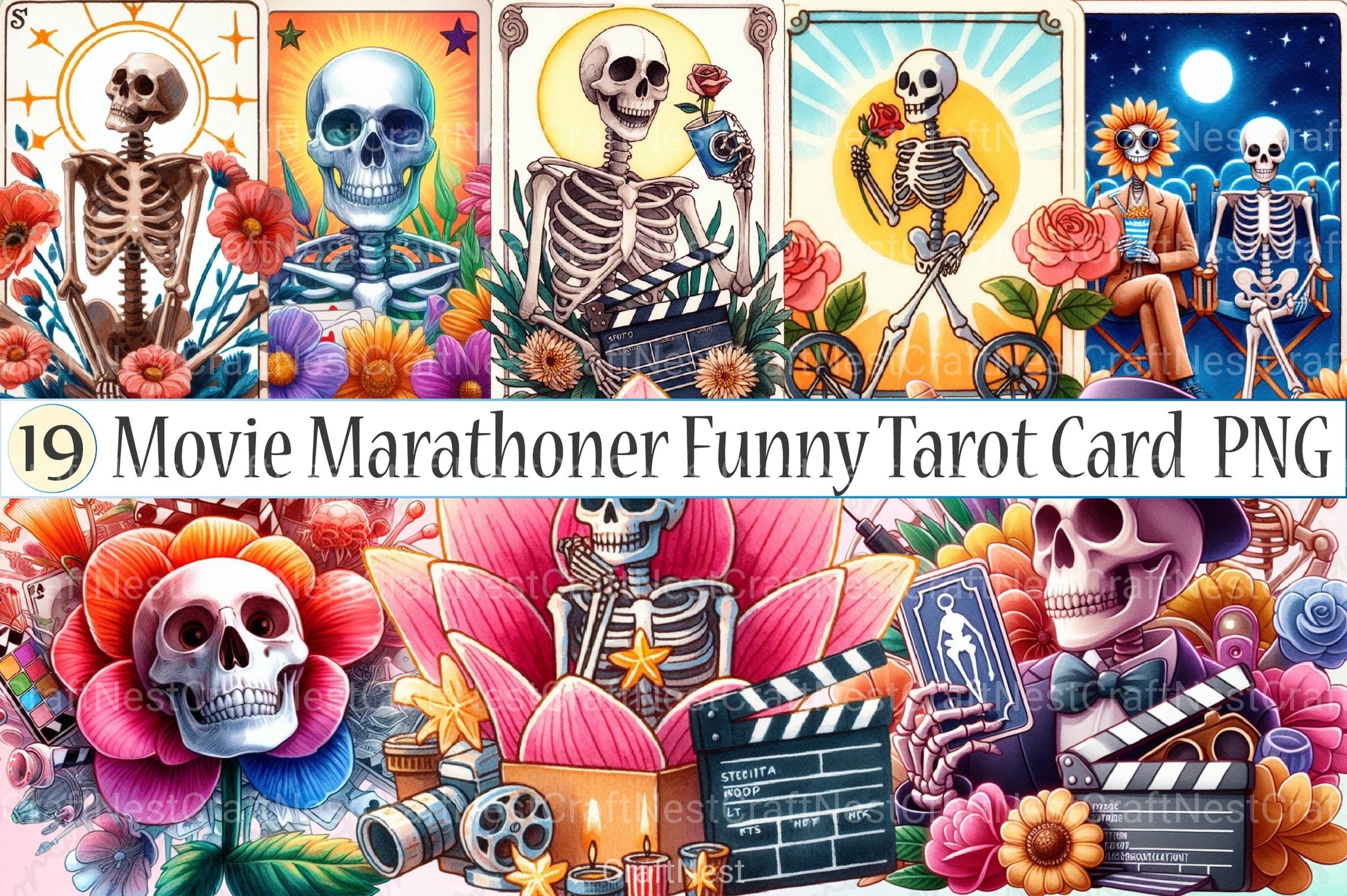 The Movie Marathoner Funny Tarot Card Clipart Bundle - CraftNest - Digital Crafting and Art