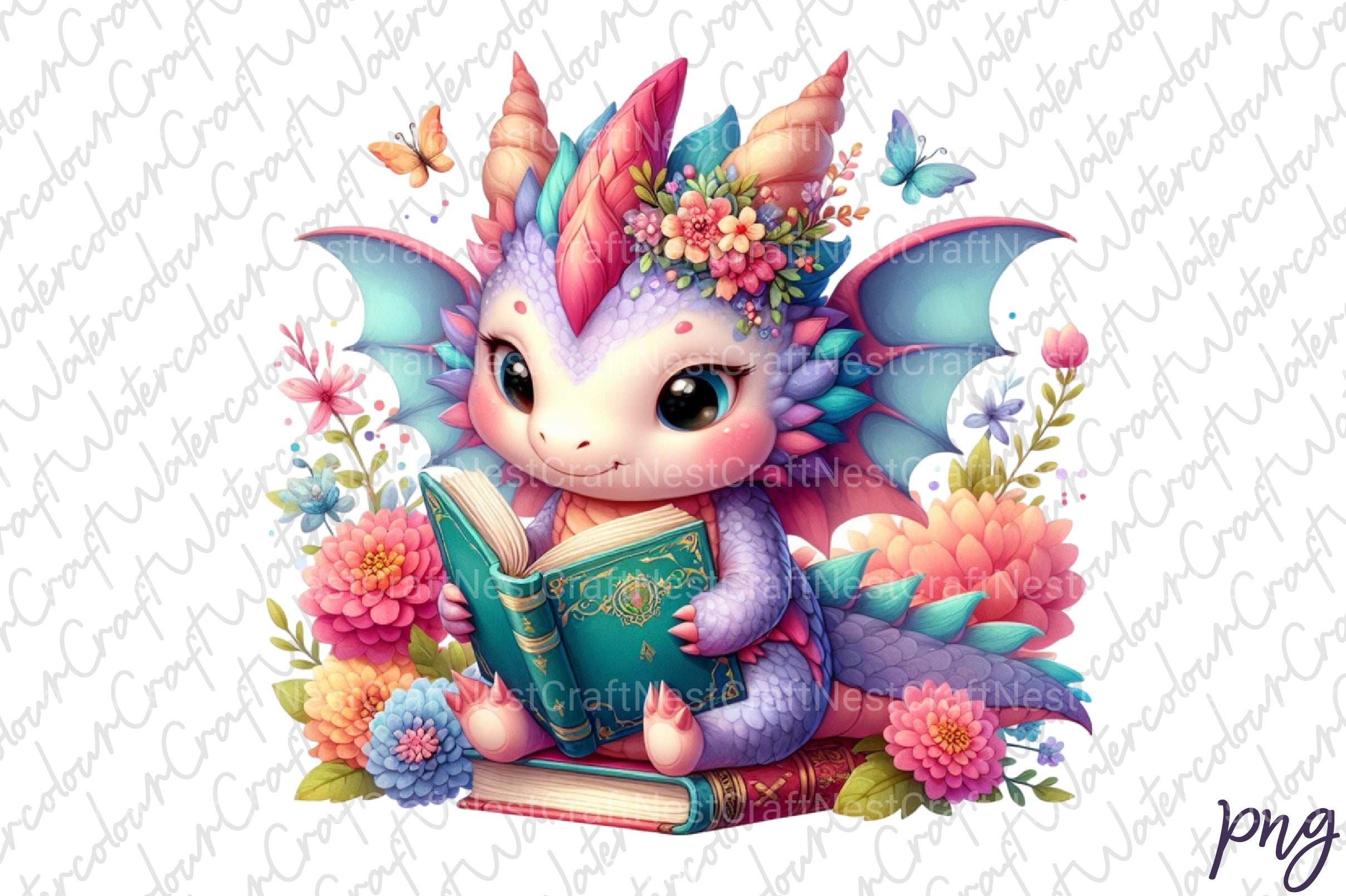 Cute Dragon Reading Clipart Bundle - CraftNest - Digital Crafting and Art