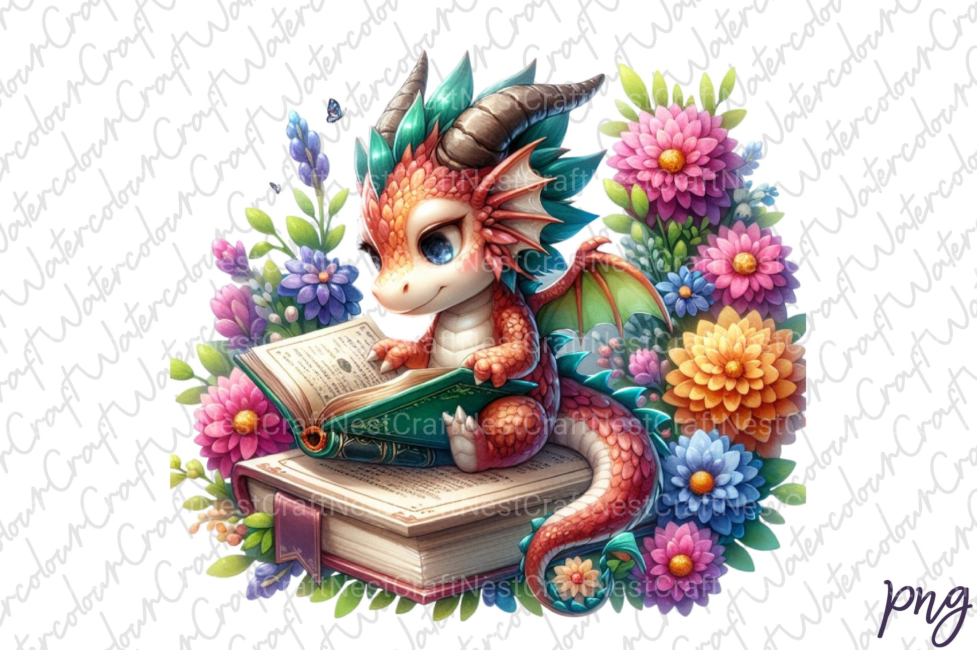 Cute Dragon Reading Clipart Bundle - CraftNest - Digital Crafting and Art