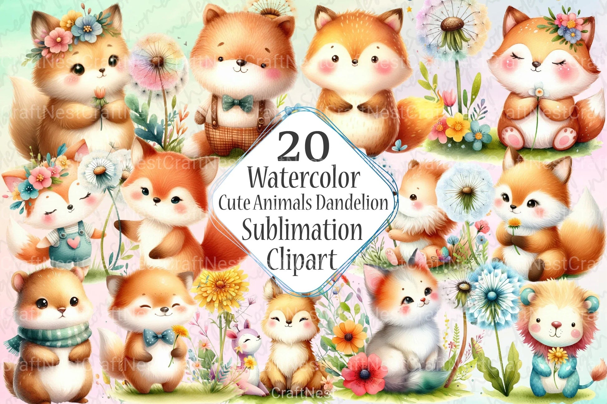 Cute Animals & Dandelion Clipart Bundle - CraftNest - Digital Crafting and Art