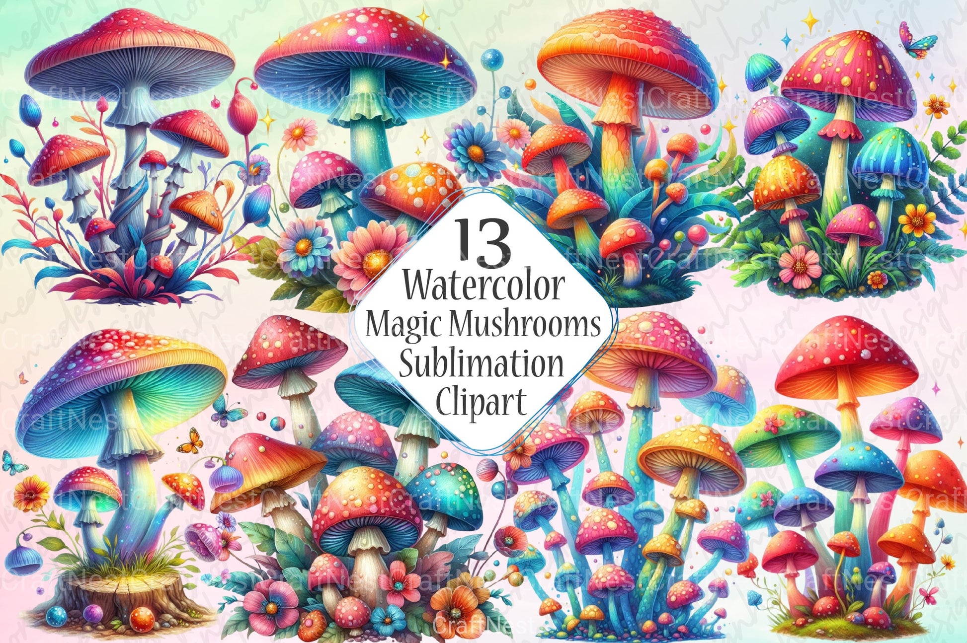Magic Mushrooms Graphics Clipart Bundle - CraftNest - Digital Crafting and Art