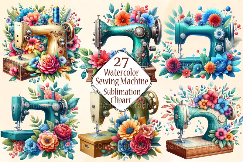 Floral Sewing Machine Clipart Bundle - CraftNest - Digital Crafting and Art
