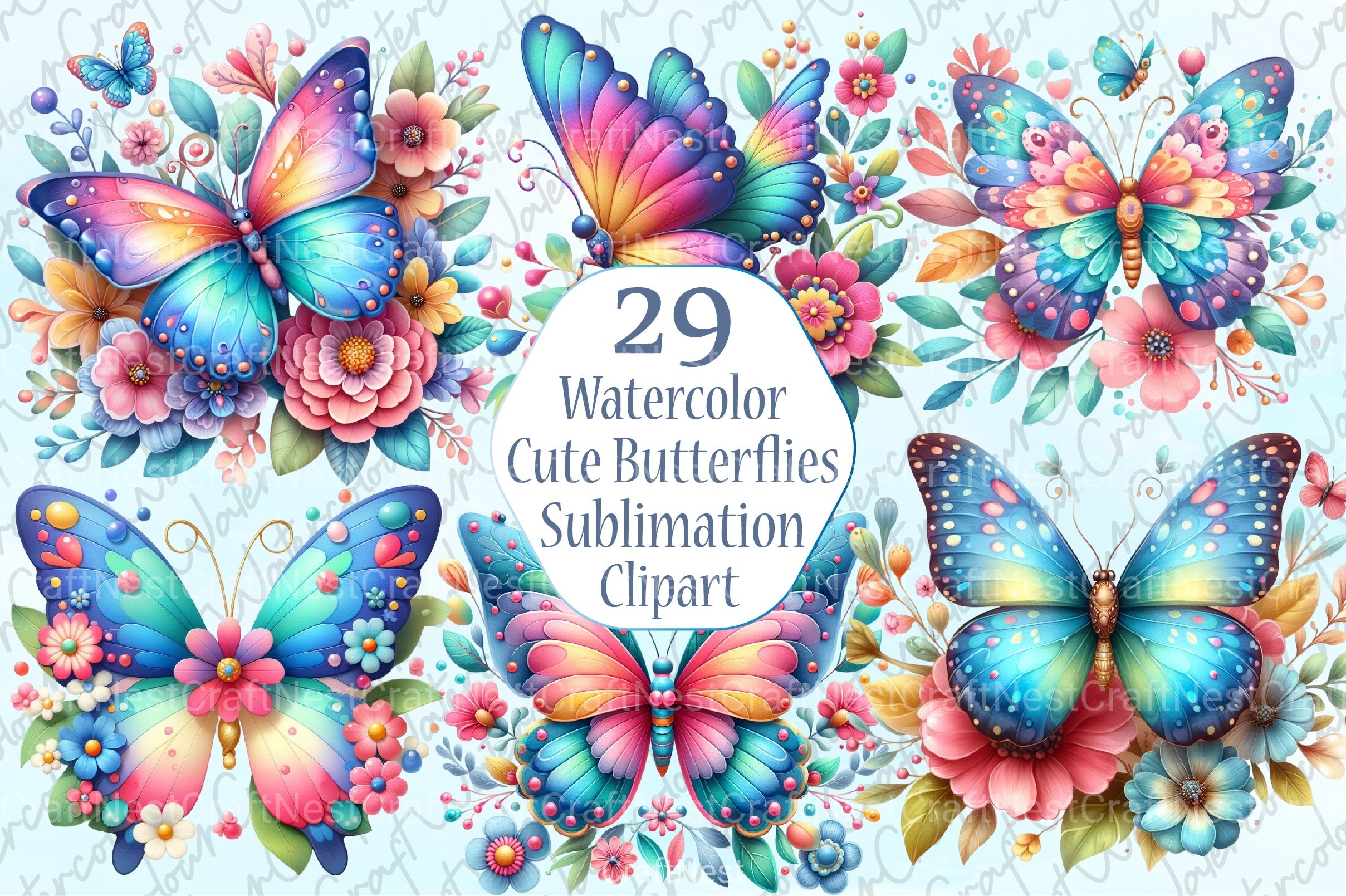 Cute Butterflies Clipart Bundle 1 - CraftNest - Digital Crafting and Art