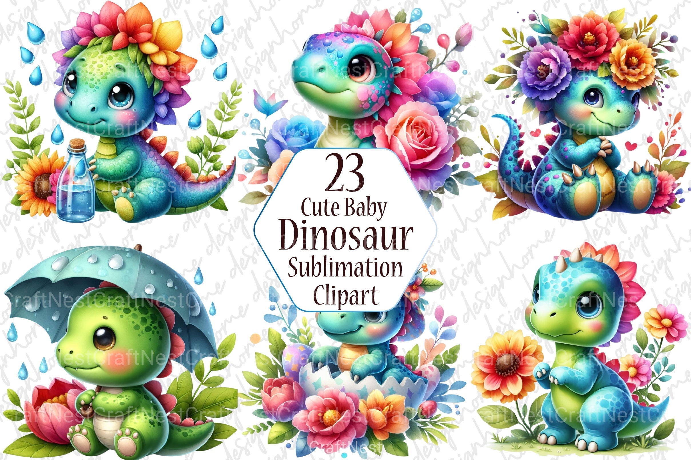 Cute Baby Dinosaur Clipart Bundle - CraftNest - Digital Crafting and Art