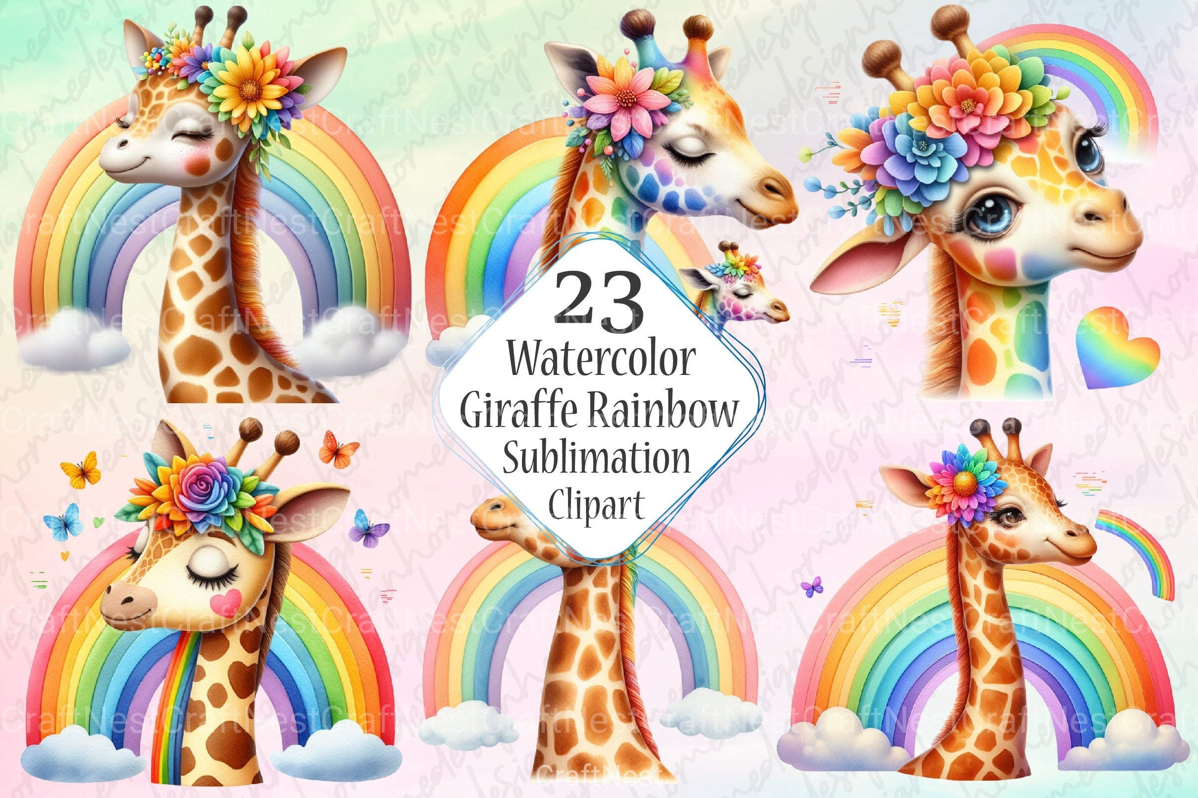 Giraffe Rainbow Clipart Bundle - CraftNest - Digital Crafting and Art