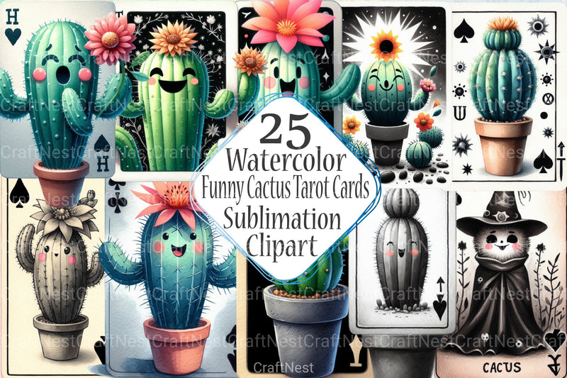 Funny Cactus Tarot Card Clipart Bundle - CraftNest - Digital Crafting and Art