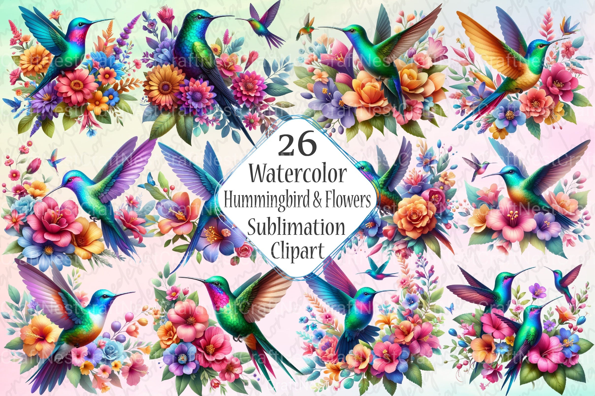 Hummingbird & Flowers Clipart Bundle 1 - CraftNest - Digital Crafting and Art