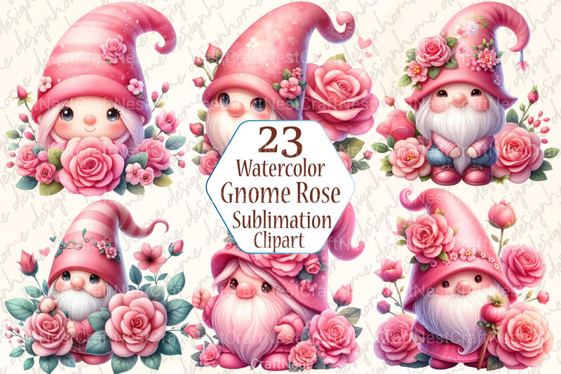 Cute Gnome Rose Clipart Bundle 99 - CraftNest - Digital Crafting and Art