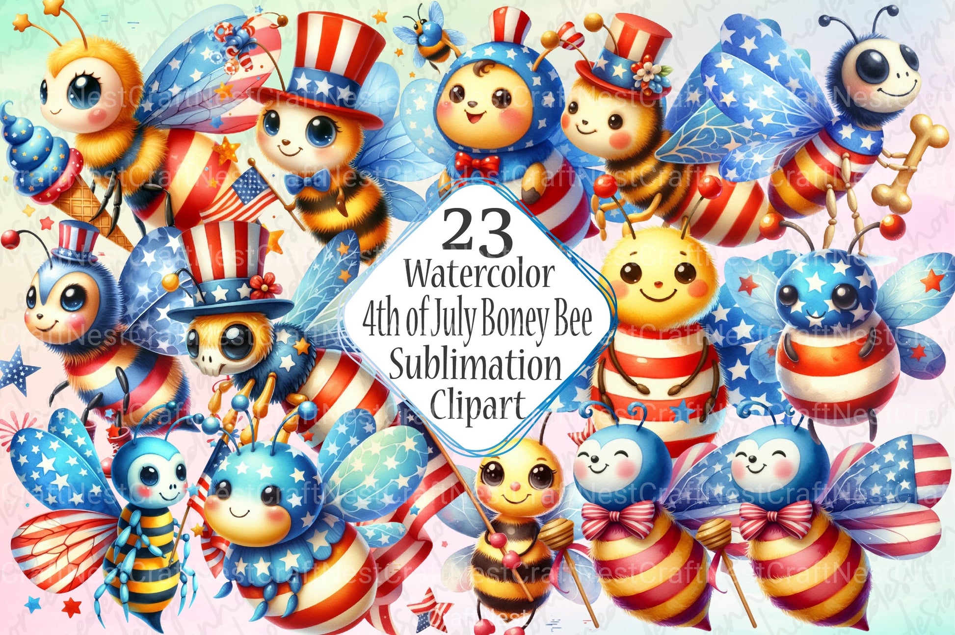 4th of July Boney Bee Clipart Bundle - CraftNest - Digital Crafting and Art