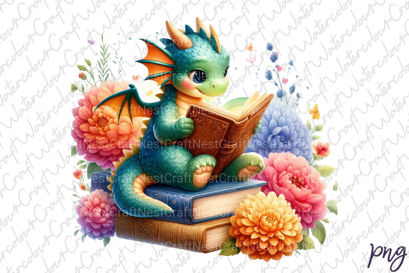 Cute Dragon Reading Clipart Bundle - CraftNest - Digital Crafting and Art